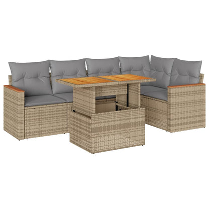 Set Divano da Giardino 6 pz con Cuscini Beige Polyrattan Acacia | homemem39
