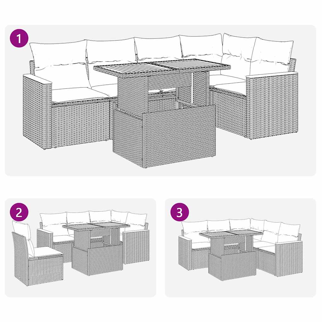 Set Divano da Giardino 6 pz con Cuscini Beige Polyrattan Acacia | homemem39