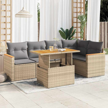 Set Divano da Giardino 6 pz con Cuscini Beige Polyrattan Acacia | homemem39