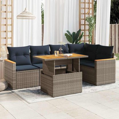 Set Divano da Giardino 6 pz con Cuscini Grigio in Polyrattan