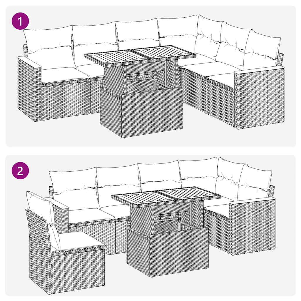 Set Divani da Giardino con Cuscini 7pz Nero Polyrattan | homemem39