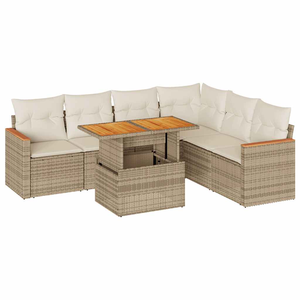 Set Divani da Giardino 7 pz con Cuscini Beige Polyrattan Acacia | homemem39
