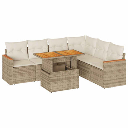 Set Divani da Giardino 7 pz con Cuscini Beige Polyrattan Acacia | homemem39