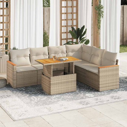 Set Divani da Giardino 7 pz con Cuscini Beige Polyrattan Acacia | homemem39
