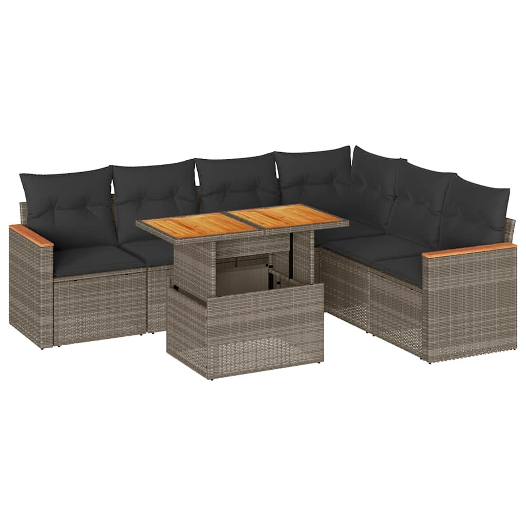 Set Divani da Giardino 7pz con Cuscini Grigio Polyrattan Acacia | homemem39