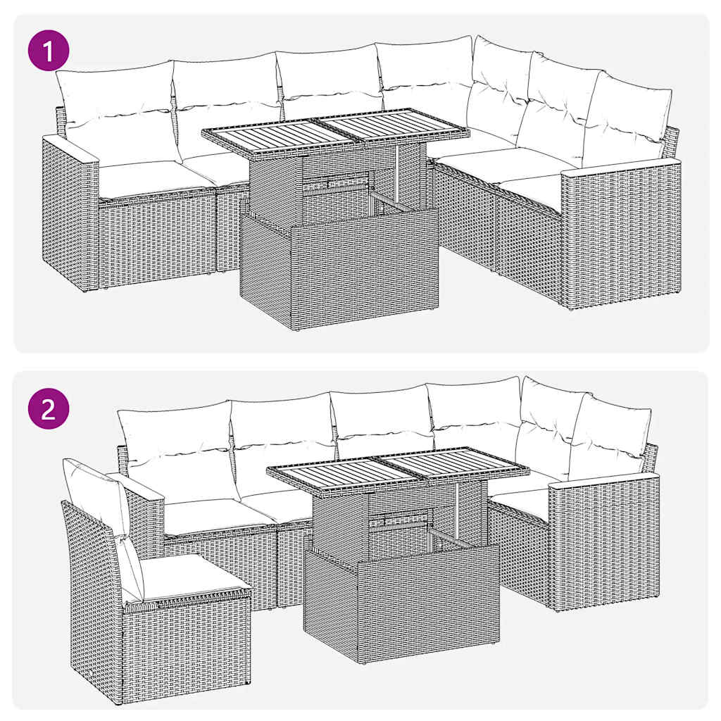 Set Divani da Giardino 7pz con Cuscini Grigio Polyrattan Acacia | homemem39