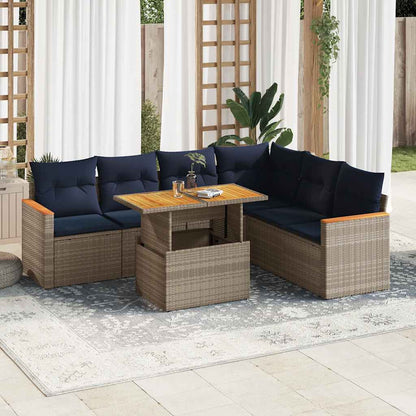 Set Divani da Giardino 7 pz con Cuscini Grigio in Polyrattan | homemem39
