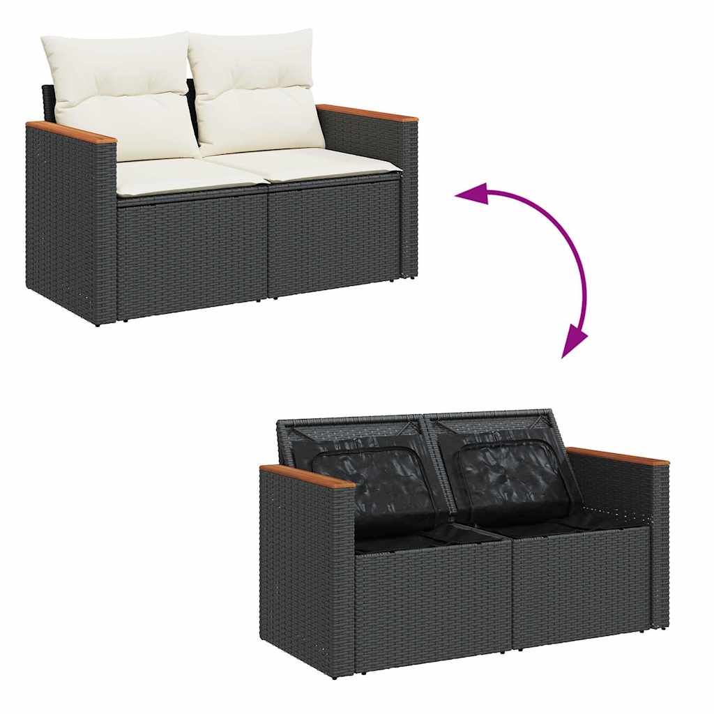 Set Divani da Giardino 9 pz con Cuscini Nero Polyrattan Acacia | homemem39