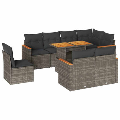 Set Divano da Giardino 9pz con Cuscini Grigio Polyrattan Acacia | homemem39