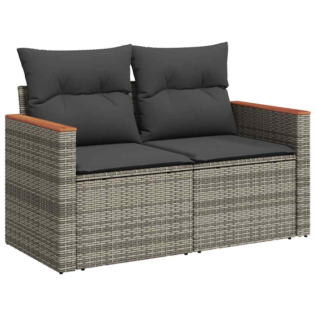 Set Divano da Giardino 9pz con Cuscini Grigio Polyrattan Acacia | homemem39