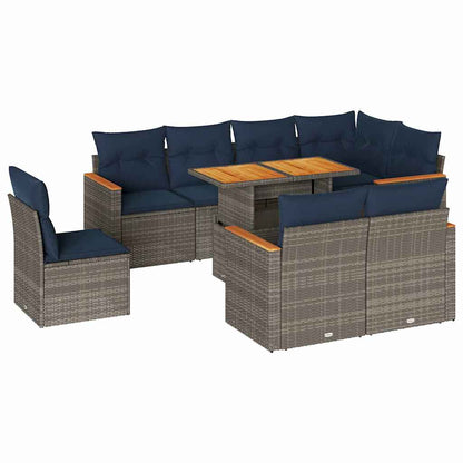 Set Divano da Giardino 9 pz con Cuscini Grigio in Polyrattan | homemem39