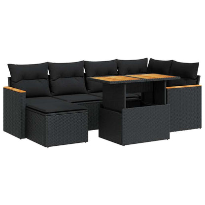 Set Divani da Giardino con Cuscini 7pz Nero Polyrattan Acacia | homemem39