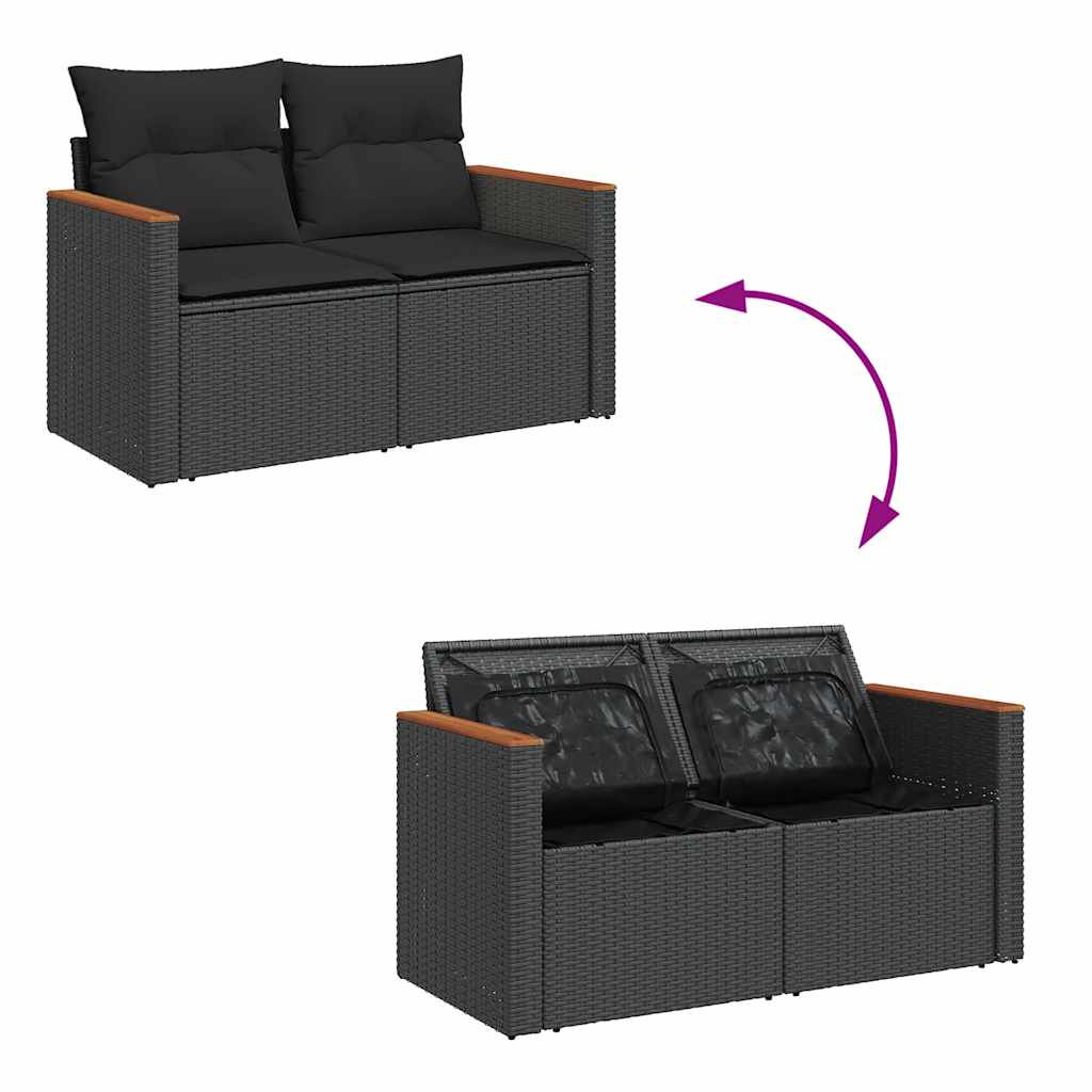 Set Divani da Giardino con Cuscini 7pz Nero Polyrattan Acacia | homemem39