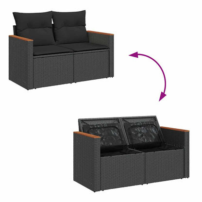 Set Divani da Giardino con Cuscini 7pz Nero Polyrattan Acacia | homemem39