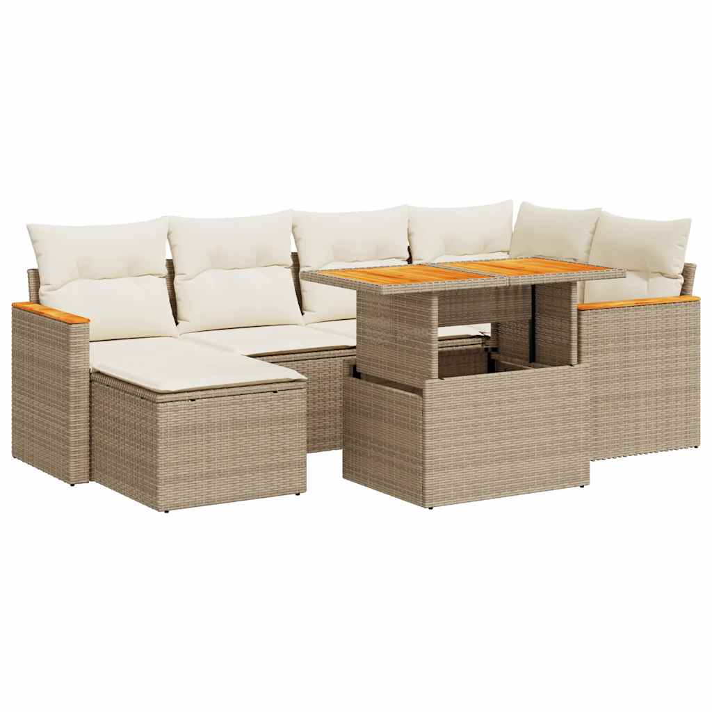 Set Divani da Giardino 7 pz con Cuscini Beige Polyrattan Acacia | homemem39