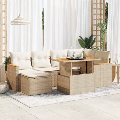 Set Divani da Giardino 7 pz con Cuscini Beige Polyrattan Acacia | homemem39