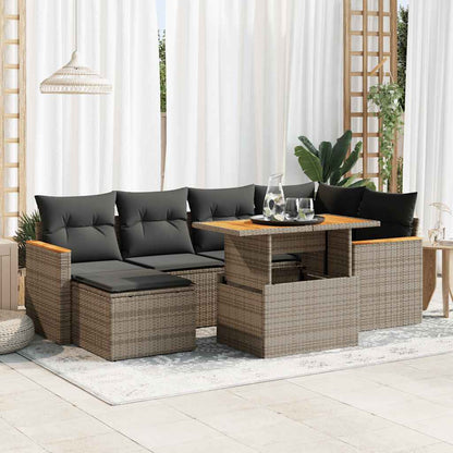 Set Divani da Giardino 7pz con Cuscini Grigio Polyrattan Acacia | homemem39