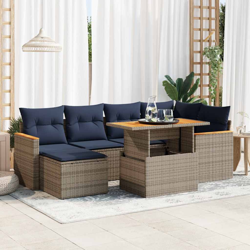 Set Divani da Giardino 7 pz con Cuscini Grigio in Polyrattan | homemem39