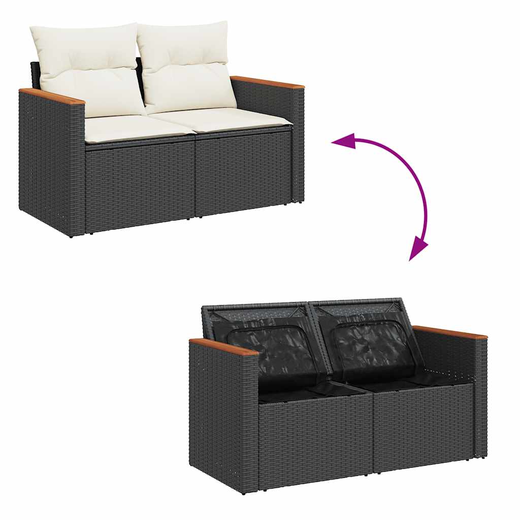 Set Divani da Giardino con Cuscini 8 pz Nero Polyrattan Acacia | homemem39