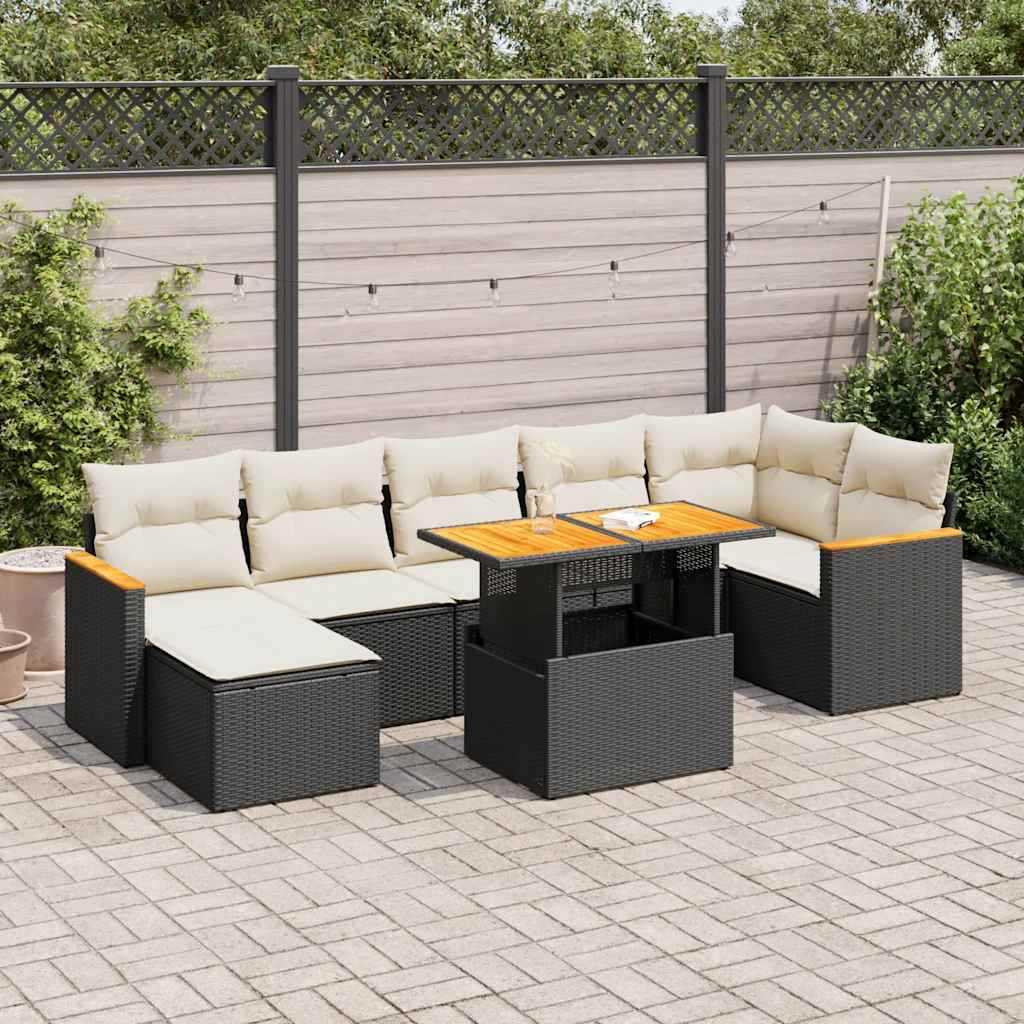 Set Divani da Giardino con Cuscini 8 pz Nero Polyrattan Acacia | homemem39