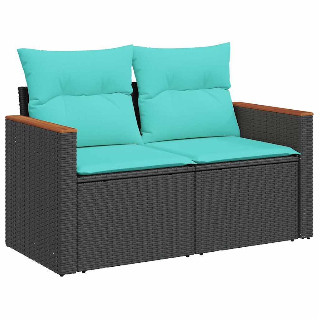 Set Divani da Giardino con Cuscini 8 pz Nero Polyrattan Acacia | homemem39