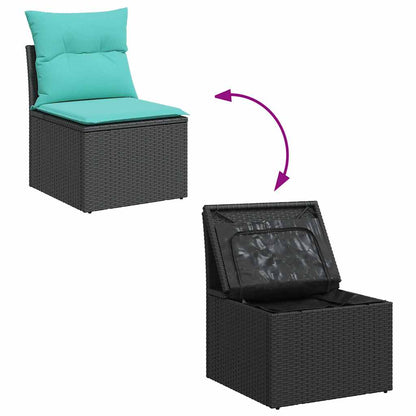 Set Divani da Giardino con Cuscini 8 pz Nero Polyrattan Acacia | homemem39
