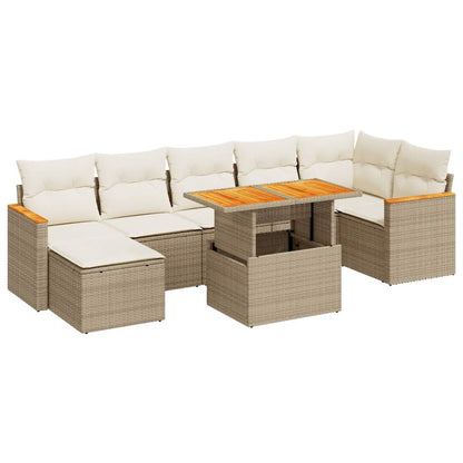 Set Divano da Giardino 8 pz con Cuscini Beige Polyrattan Acacia | homemem39