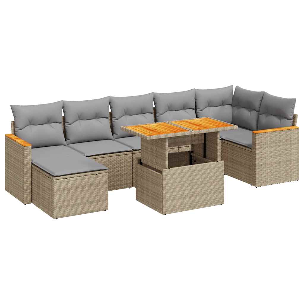 Set Divano da Giardino 8 pz con Cuscini Beige Polyrattan Acacia | homemem39