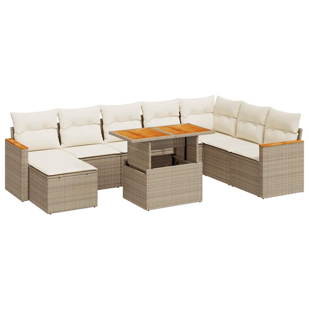 Set Divano da Giardino 9 pz con Cuscini Beige Polyrattan Acacia | homemem39
