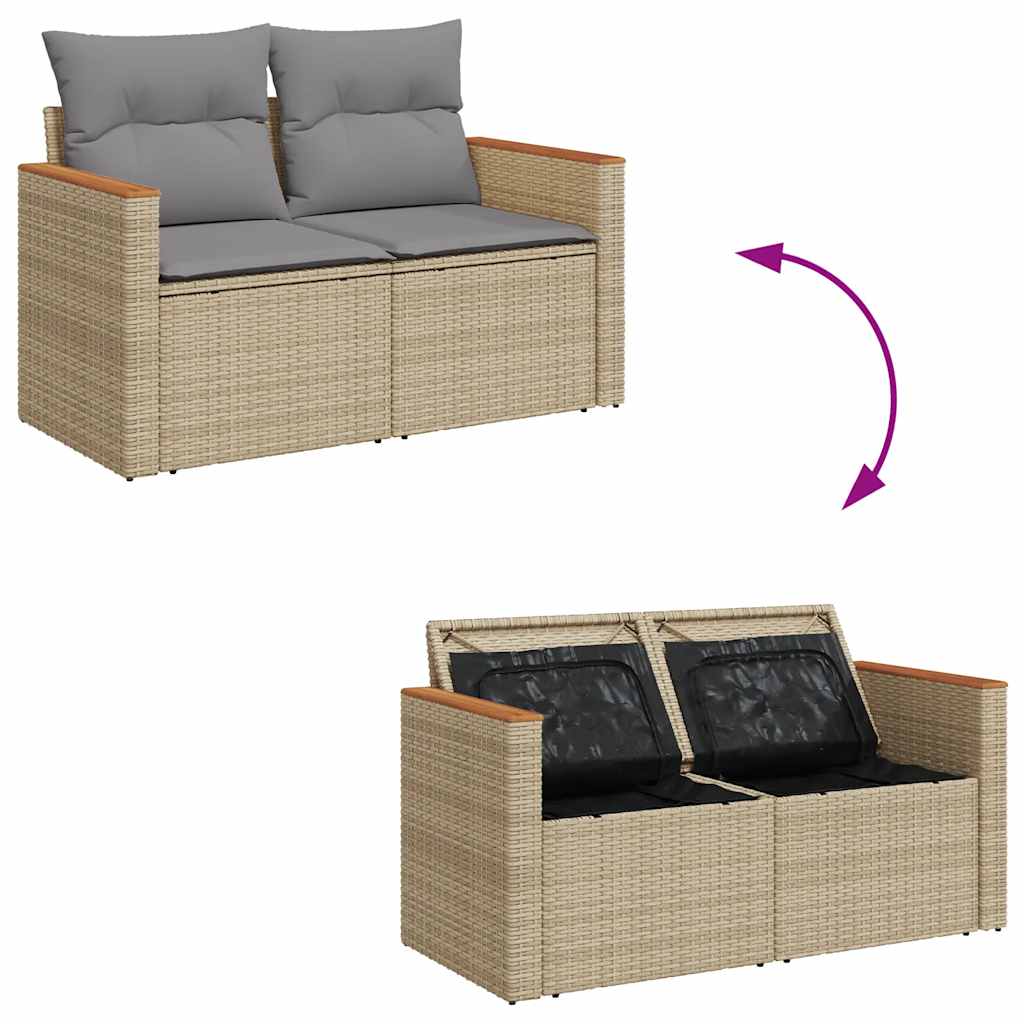 Set Divano da Giardino 9 pz con Cuscini Beige Polyrattan Acacia | homemem39