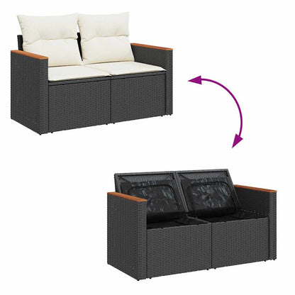 Set Divani Giardino 10pz con Cuscini Nero in Polyrattan Acacia | homemem39