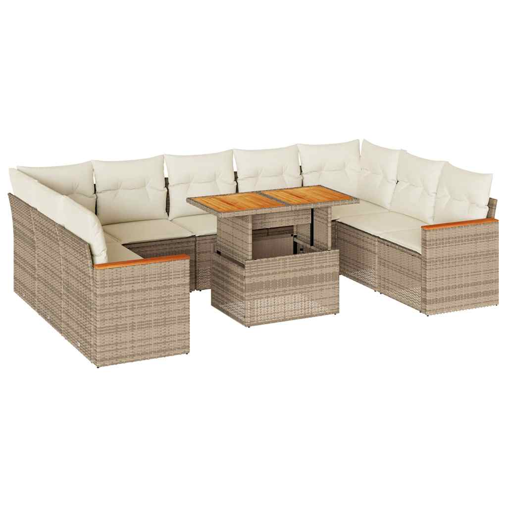 Divano da Giardino 10 pz con Cuscini Beige in Polyrattan Acacia