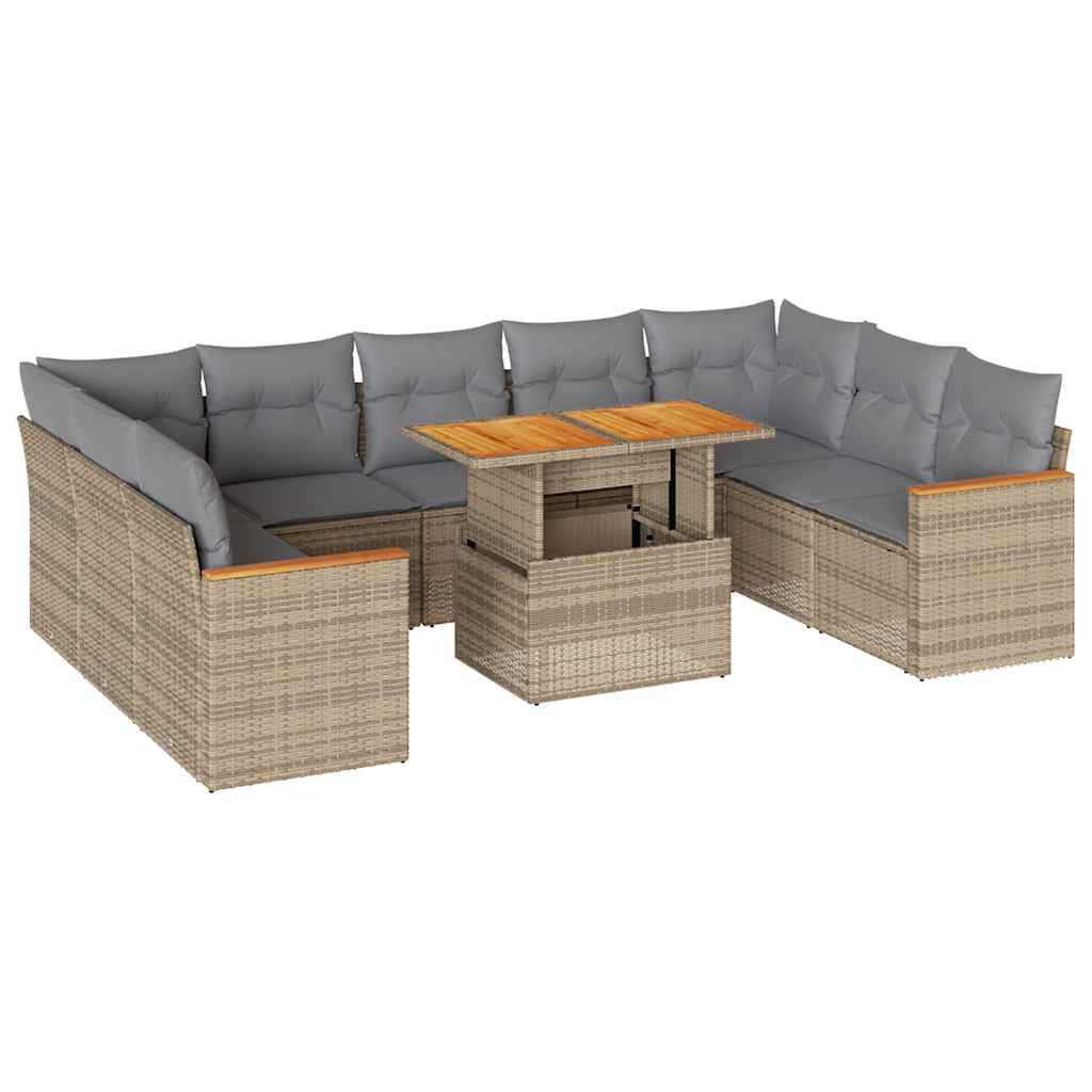 Divano da Giardino 10 pz con Cuscini Beige in Polyrattan Acacia | homemem39