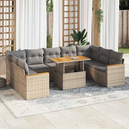 Divano da Giardino 10 pz con Cuscini Beige in Polyrattan Acacia | homemem39