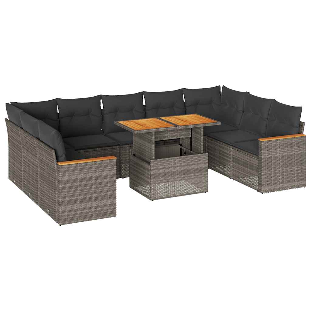 Divano Giardino 10 pz con Cuscini Grigio in Polyrattan Acacia | homemem39