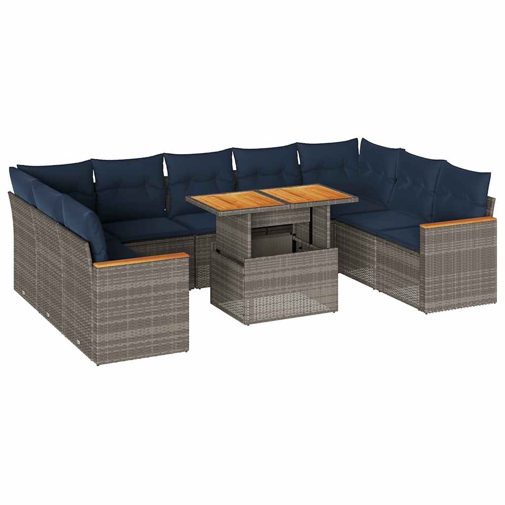 Set Divano da Giardino 10 pz con Cuscini Grigio in Polyrattan | homemem39