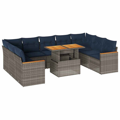 Set Divano da Giardino 10 pz con Cuscini Grigio in Polyrattan | homemem39