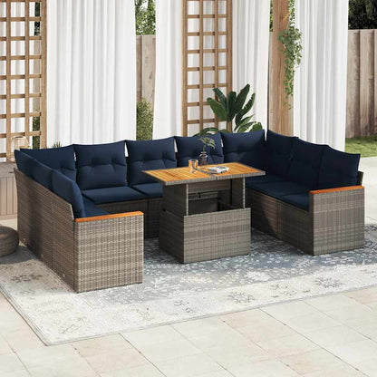 Set Divano da Giardino 10 pz con Cuscini Grigio in Polyrattan