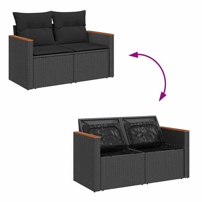 Set Divani da Giardino 11 pz con Cuscini Polyrattan Acacia Nero | homemem39
