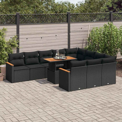 Set Divani da Giardino 11 pz con Cuscini Polyrattan Acacia Nero | homemem39