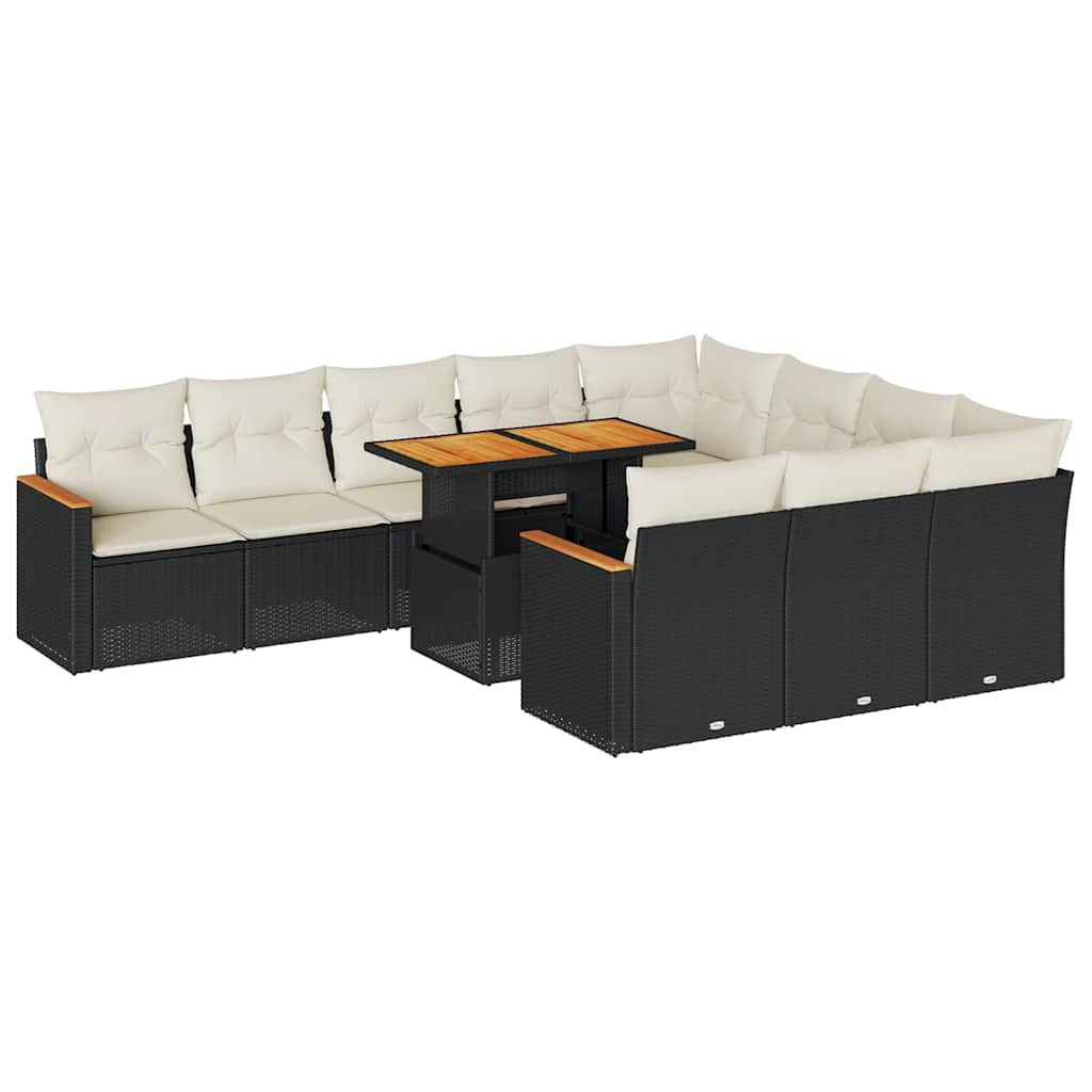 Set Divani da Giardino 11 pz con Cuscini Polyrattan Acacia Nero | homemem39