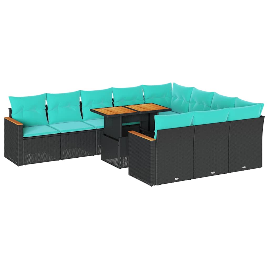 Set Divani da Giardino 11 pz con Cuscini in Polyrattan Nero | homemem39