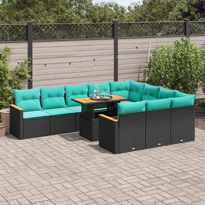 Set Divani da Giardino 11 pz con Cuscini in Polyrattan Nero