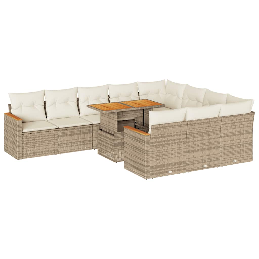 Set Divani da Giardino 11pz con Cuscini Beige Acacia Polyrattan | homemem39