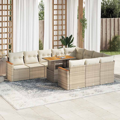 Set Divani da Giardino 11pz con Cuscini Beige Acacia Polyrattan | homemem39