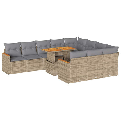Set Divani da Giardino 11pz con Cuscini Beige Acacia Polyrattan | homemem39