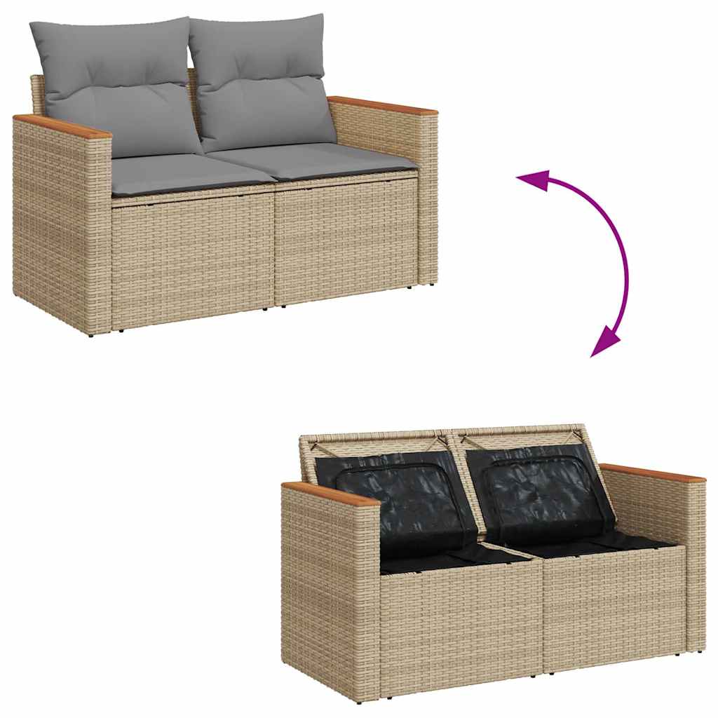 Set Divani da Giardino 11pz con Cuscini Beige Acacia Polyrattan | homemem39