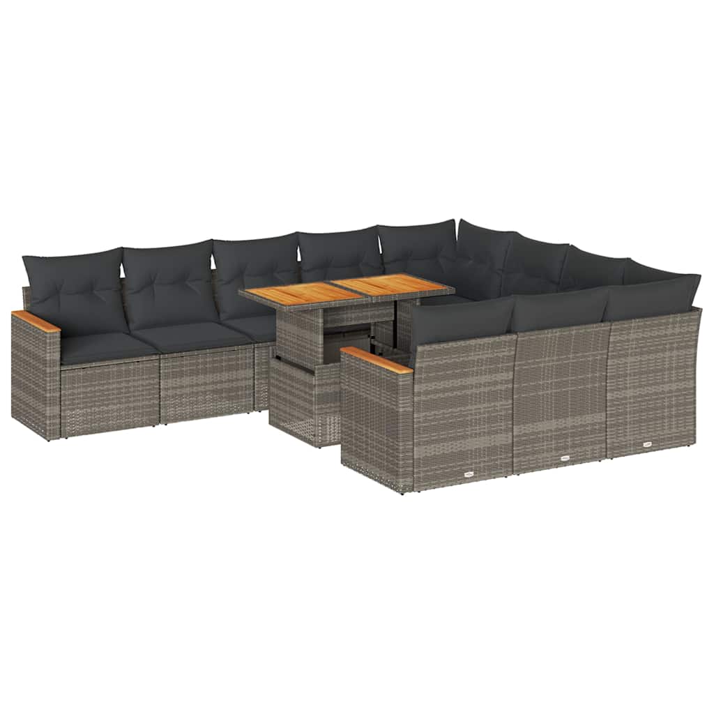 Set Divani Giardino 11 pz con Cuscini Polyrattan Acacia Grigio | homemem39