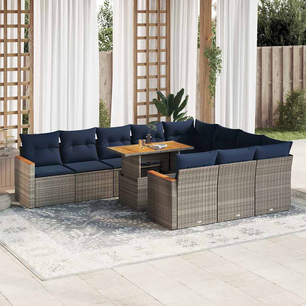 Set Divani da Giardino 11 pz con Cuscini in Polyrattan Grigio | homemem39