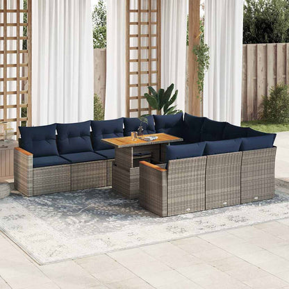 Set Divani da Giardino 11 pz con Cuscini in Polyrattan Grigio | homemem39